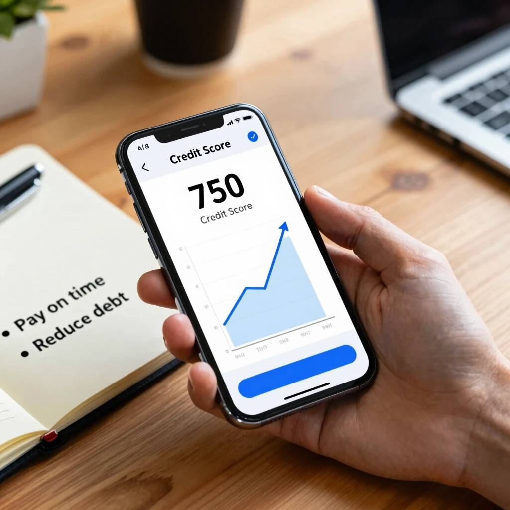 Smartphone showing credit score improvement graph