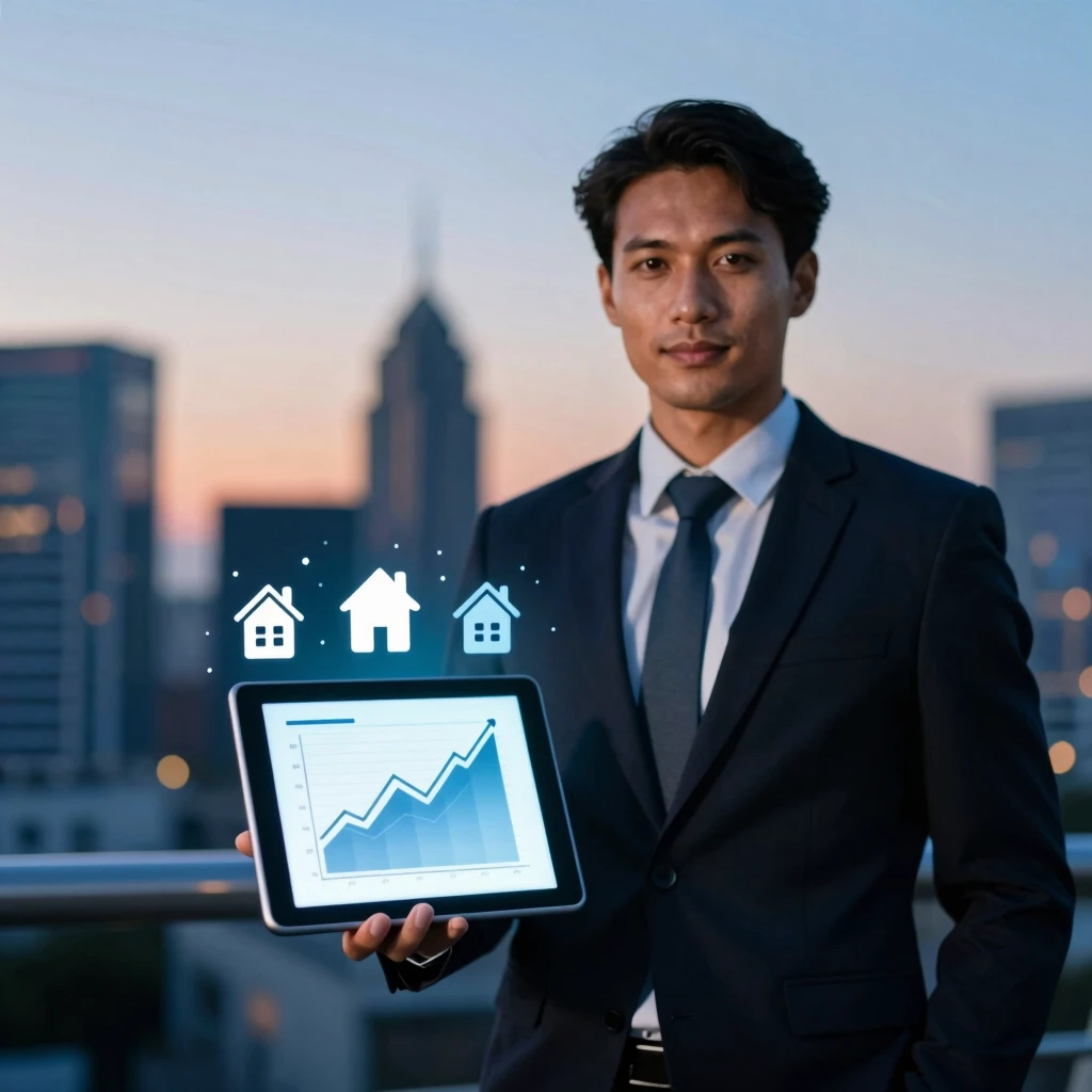 Investor reviewing risk management strategies against urban real estate backdrop