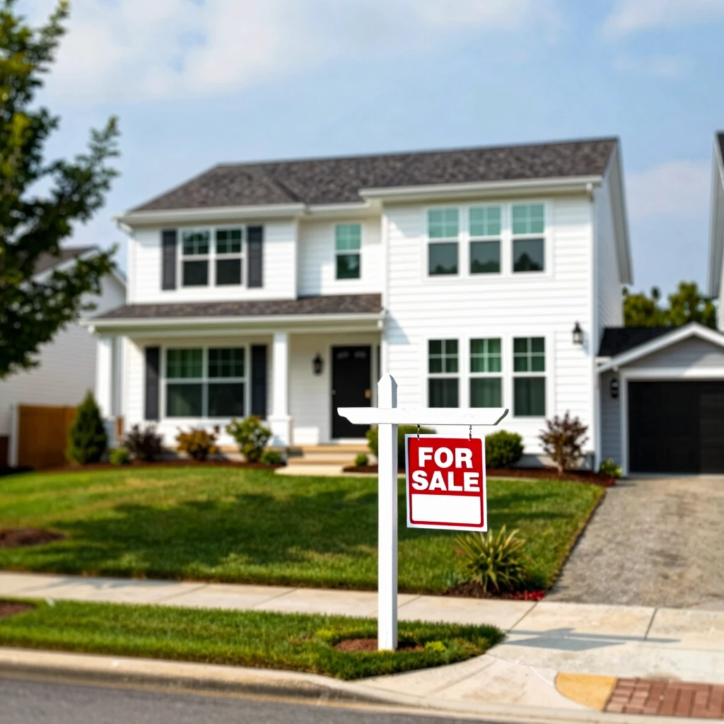 Suburban home with For Sale sign