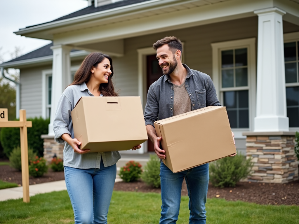 First-time buyers moving into their home