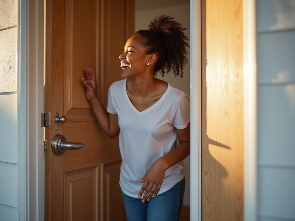 Person unlocking new home door