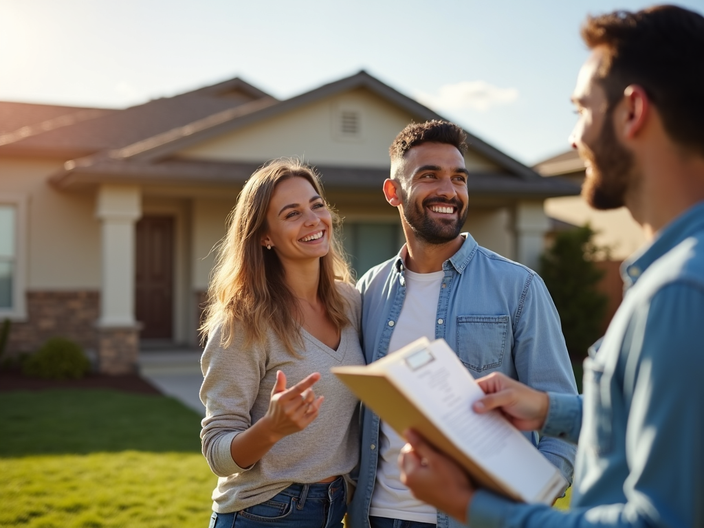 Couple looking at a house with a real estate agent
