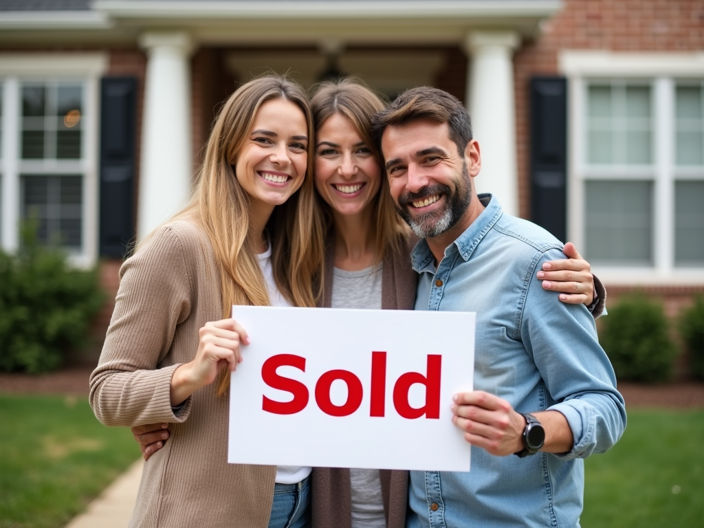 Family in front of their new home