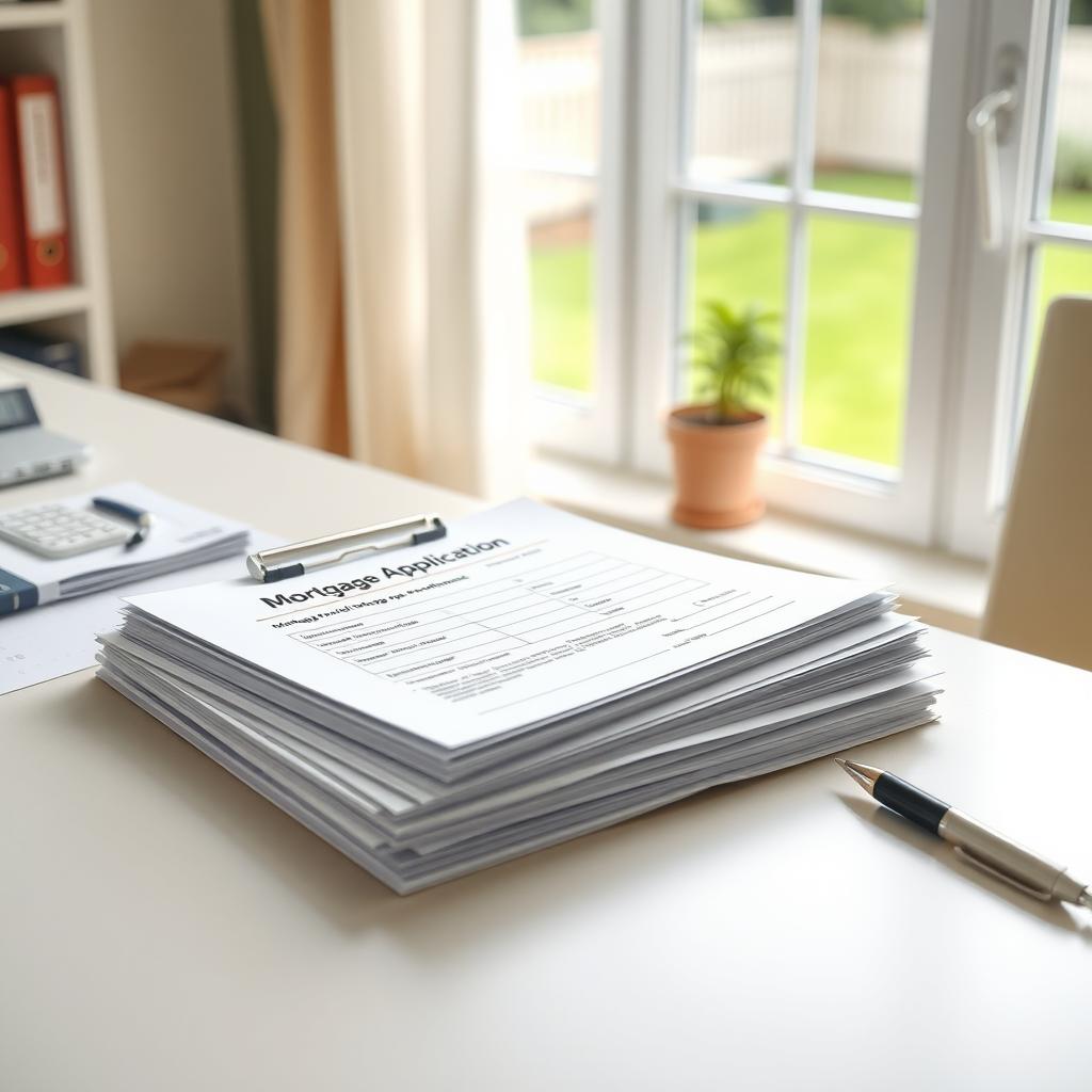 Organized desk with mortgage application documents