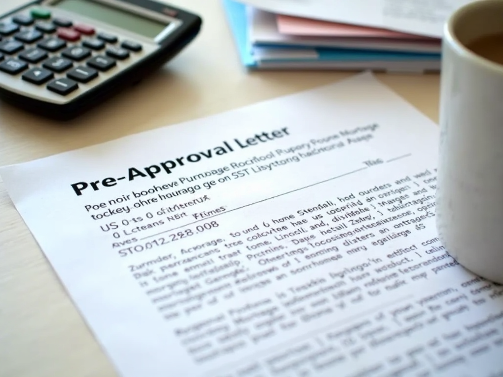 Mortgage pre-approval letter on a desk with calculator