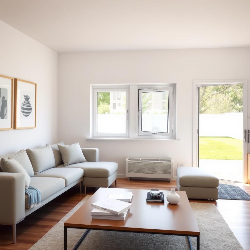 Clean living room with documents on a coffee table, ready for an FHA appraisal.