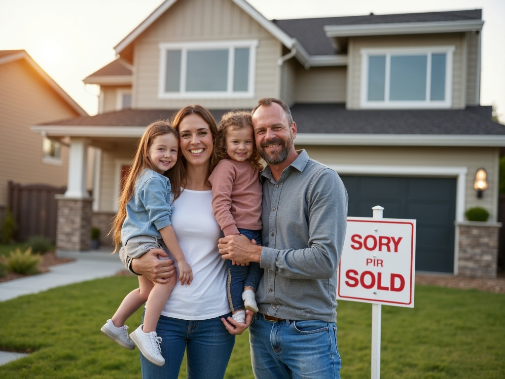 A family celebrating their new home purchase.