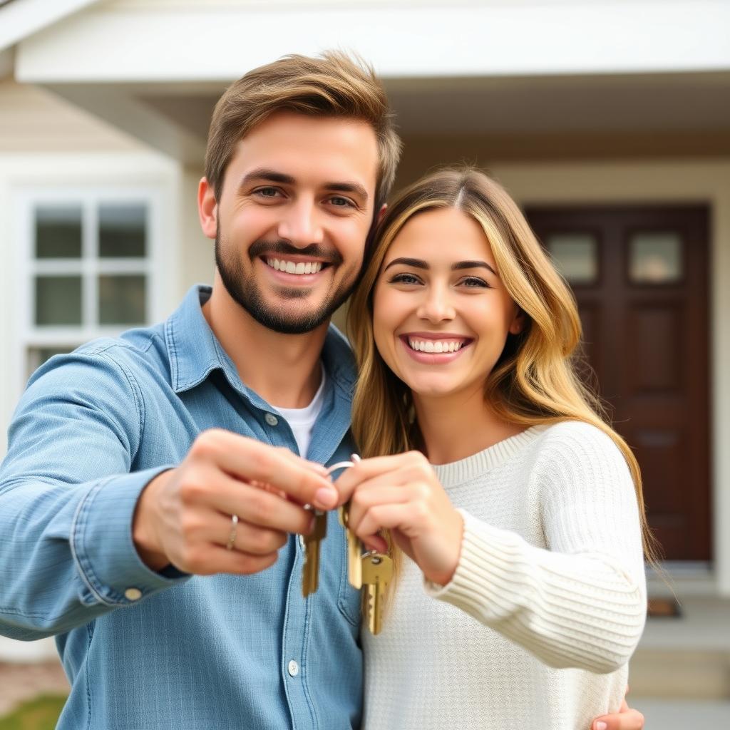 First-time homebuyers celebrating their new home.