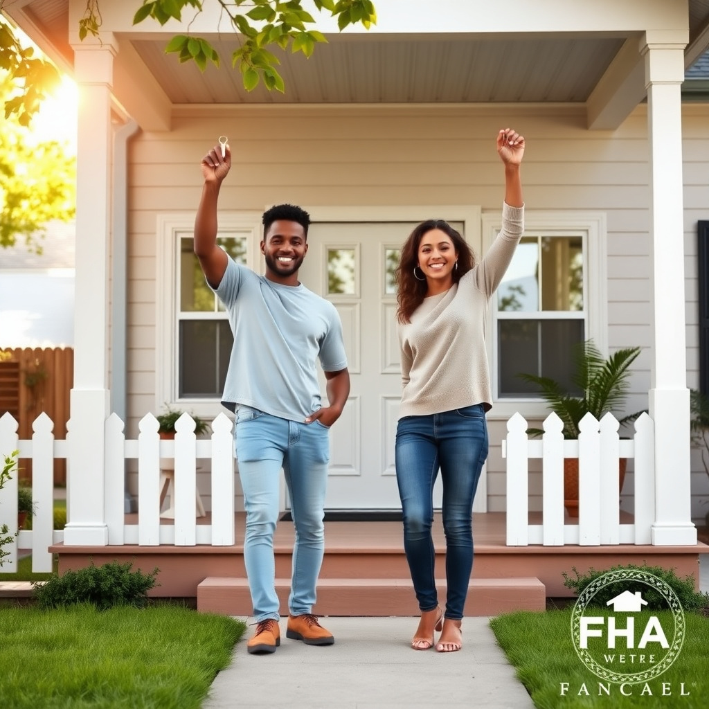 Excited young couple celebrating their new home purchase with an FHA mortgage