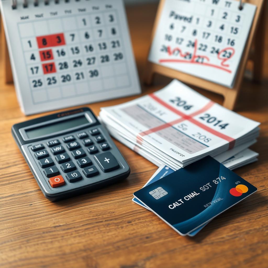 Calculator and paid bills on a desk, symbolizing financial organization