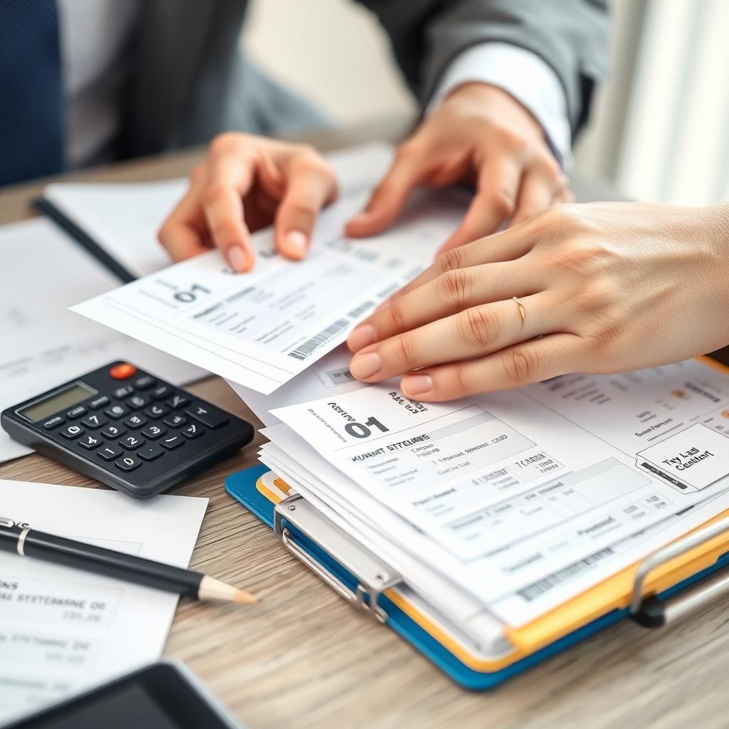 Hands organizing mortgage documents into labeled folders