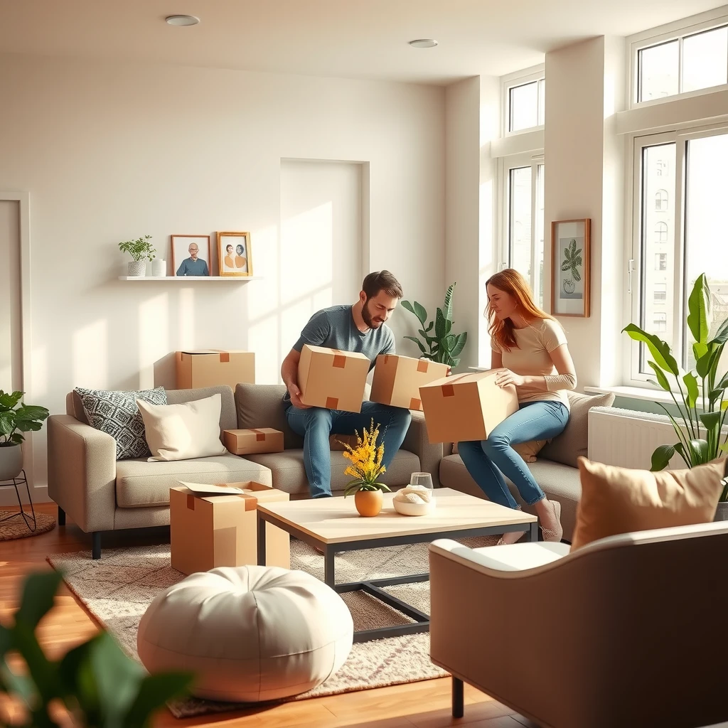 Young family settling into their new cozy home