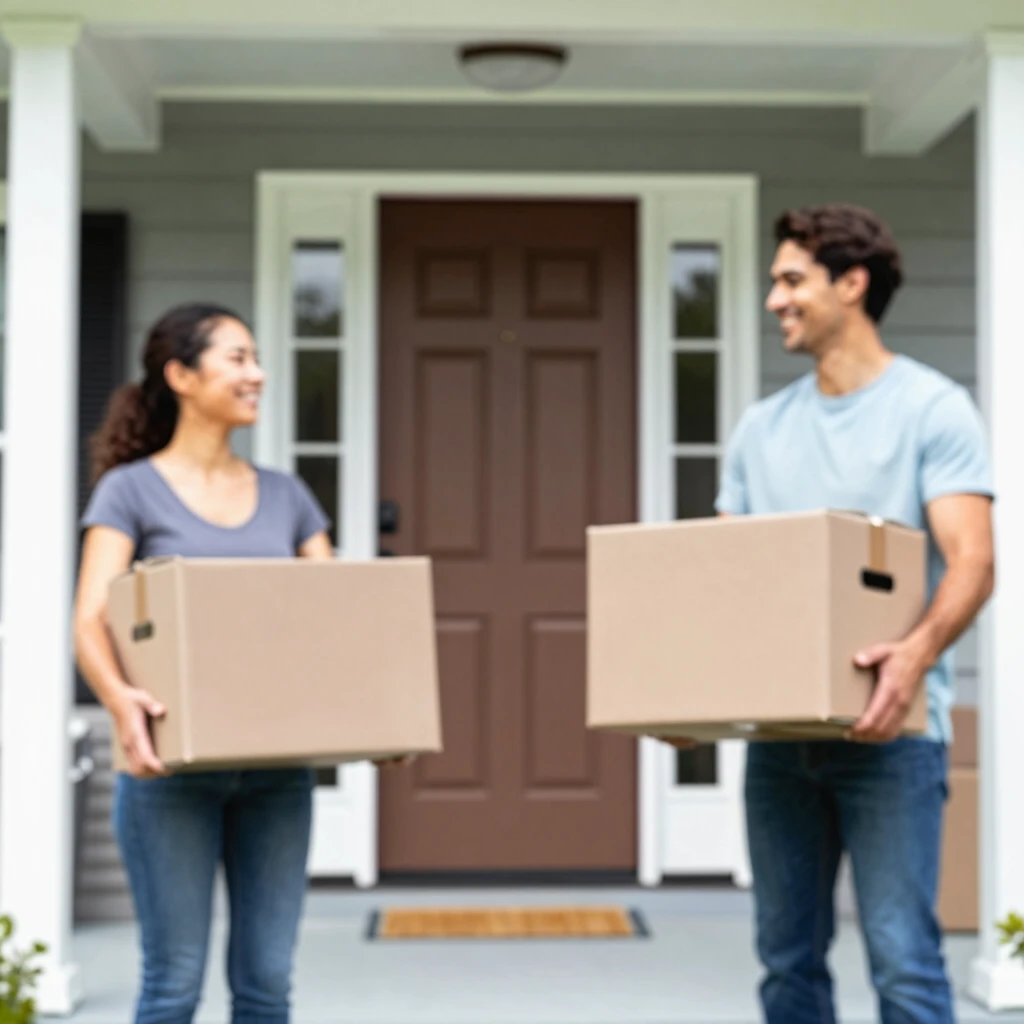 Happy family moving into their new home