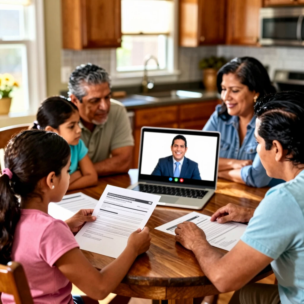 Family discussing FHA mortgage application with lender