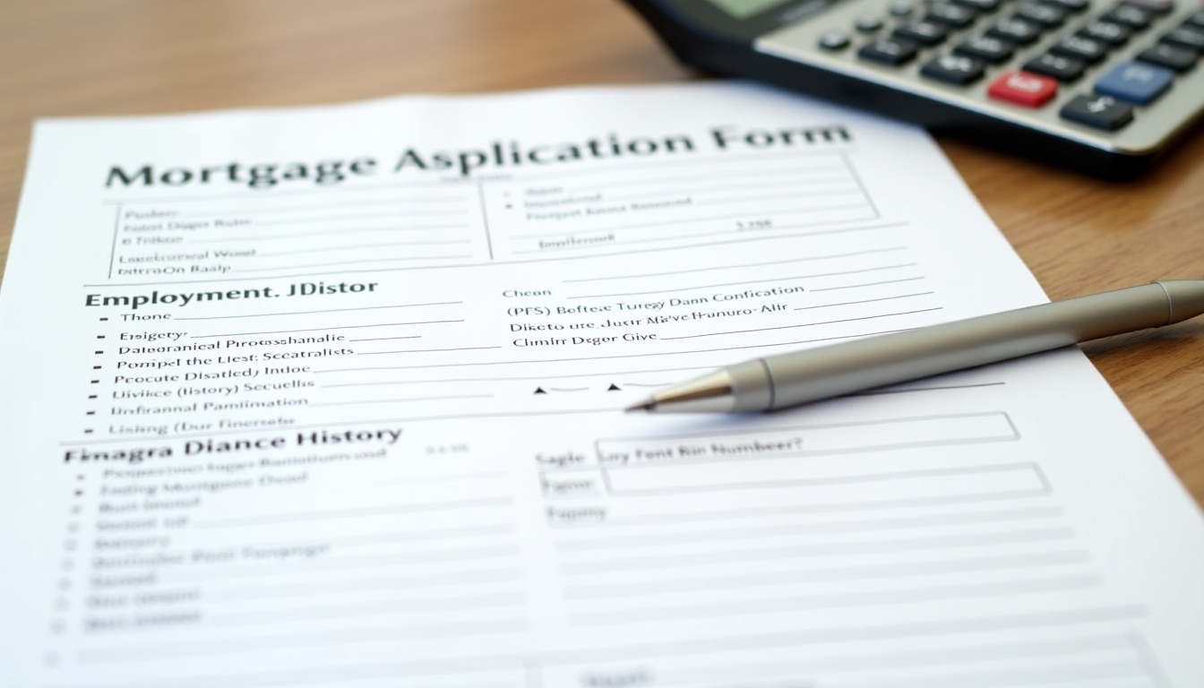 Mortgage application form with pen and calculator