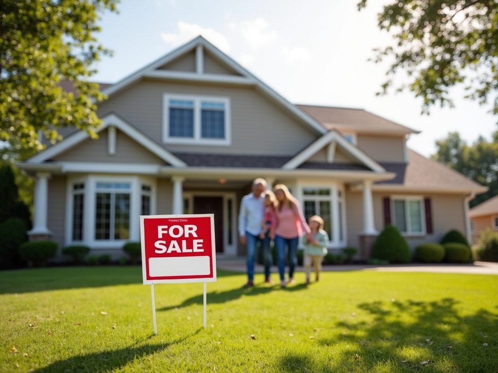 Family approaching a house for sale that meets FHA standards