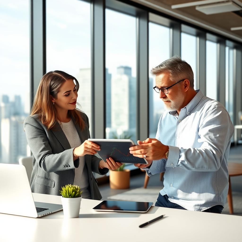 Financial advisor discussing refinancing options with a homeowner in a modern office