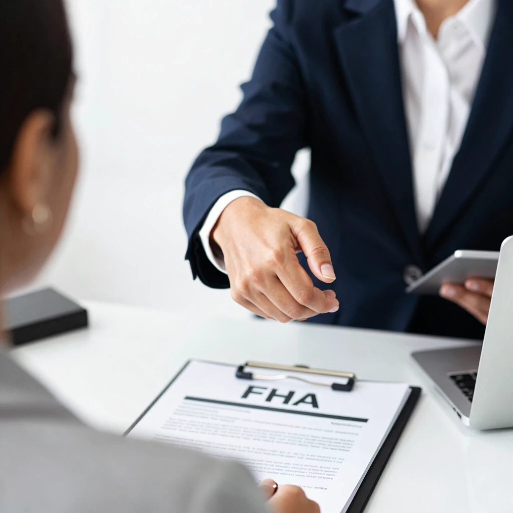 Homebuyer meeting with a lender discussing FHA options