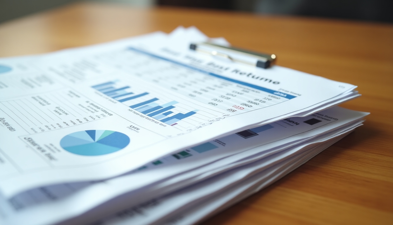 A stack of prepared financial documents on a table