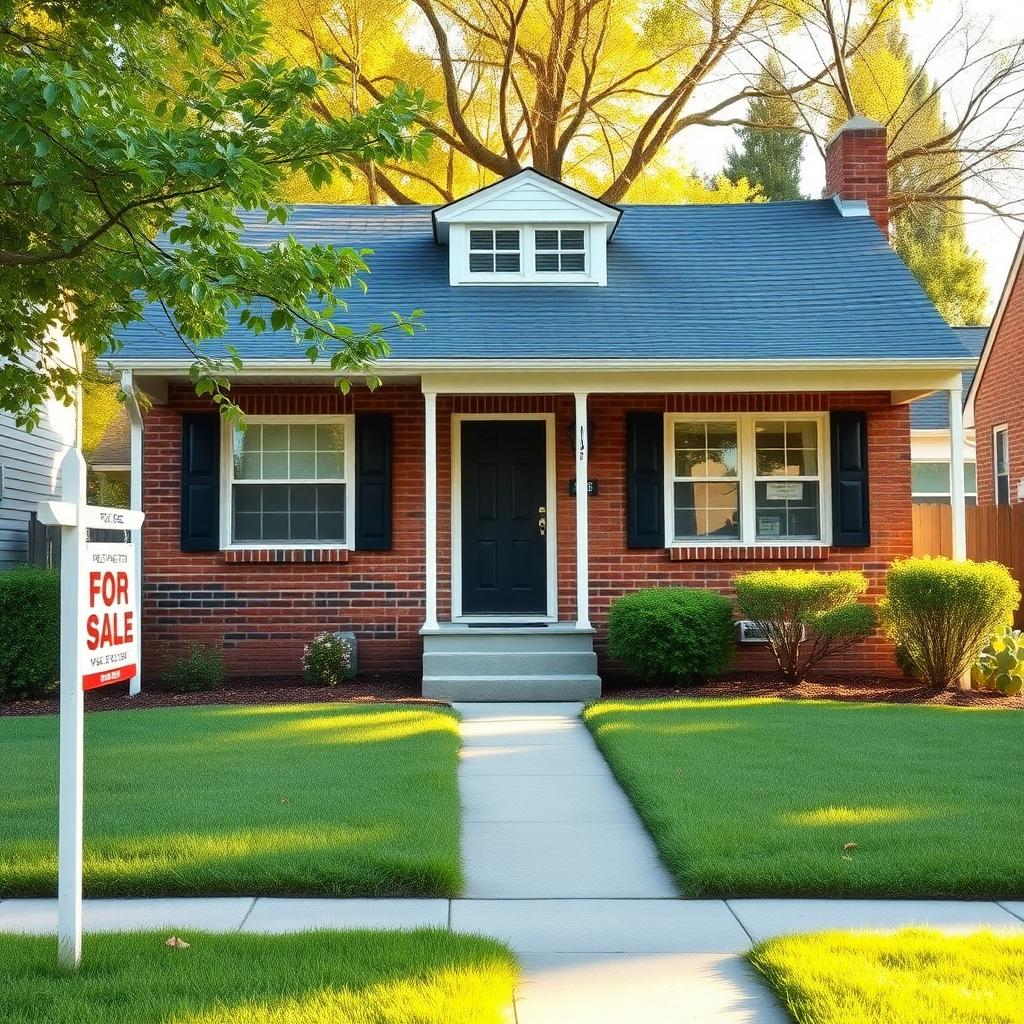 Modest single-family home with a 'For Sale' sign, ideal for an FHA mortgage