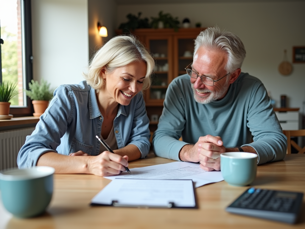 Couple signing refinance papers