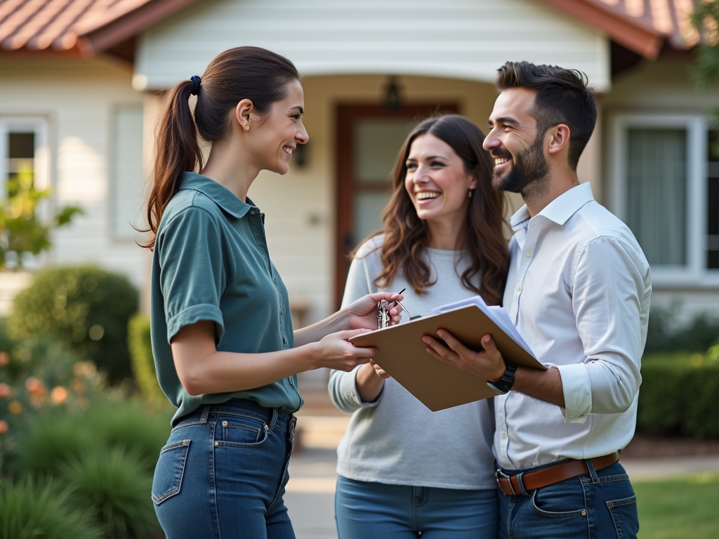 Couple receiving keys to their FHA-financed home