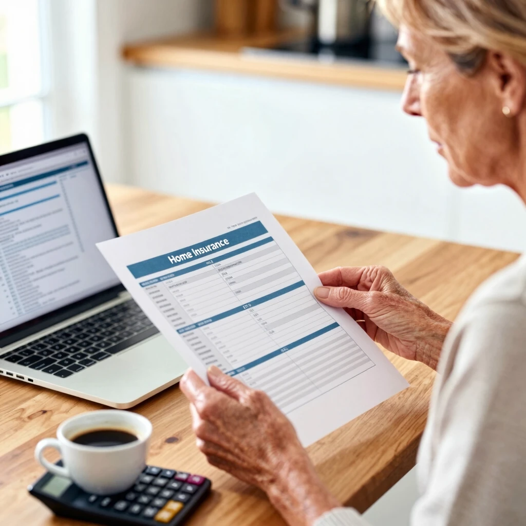 Woman comparing home insurance policy options at home