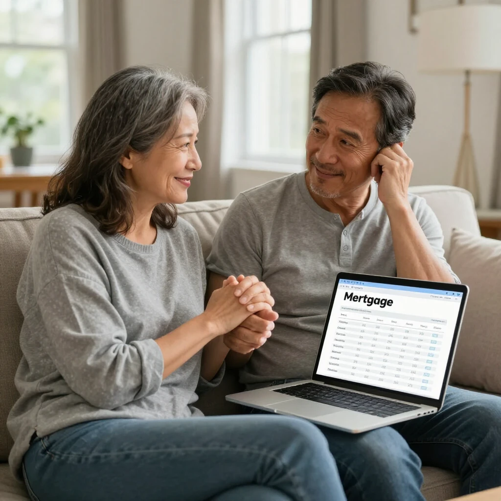 Couple exploring FHA refinance options on laptop at home