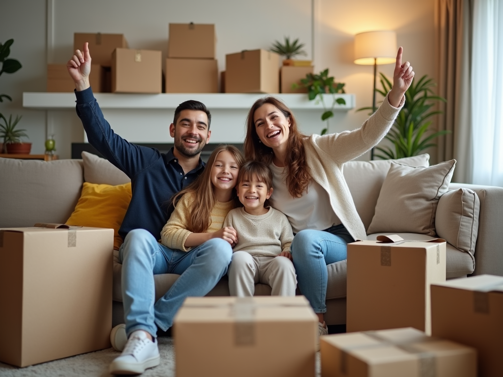 Family celebrating mortgage payoff
