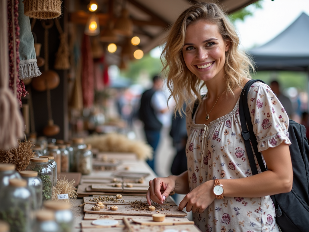 A person selling handmade crafts.