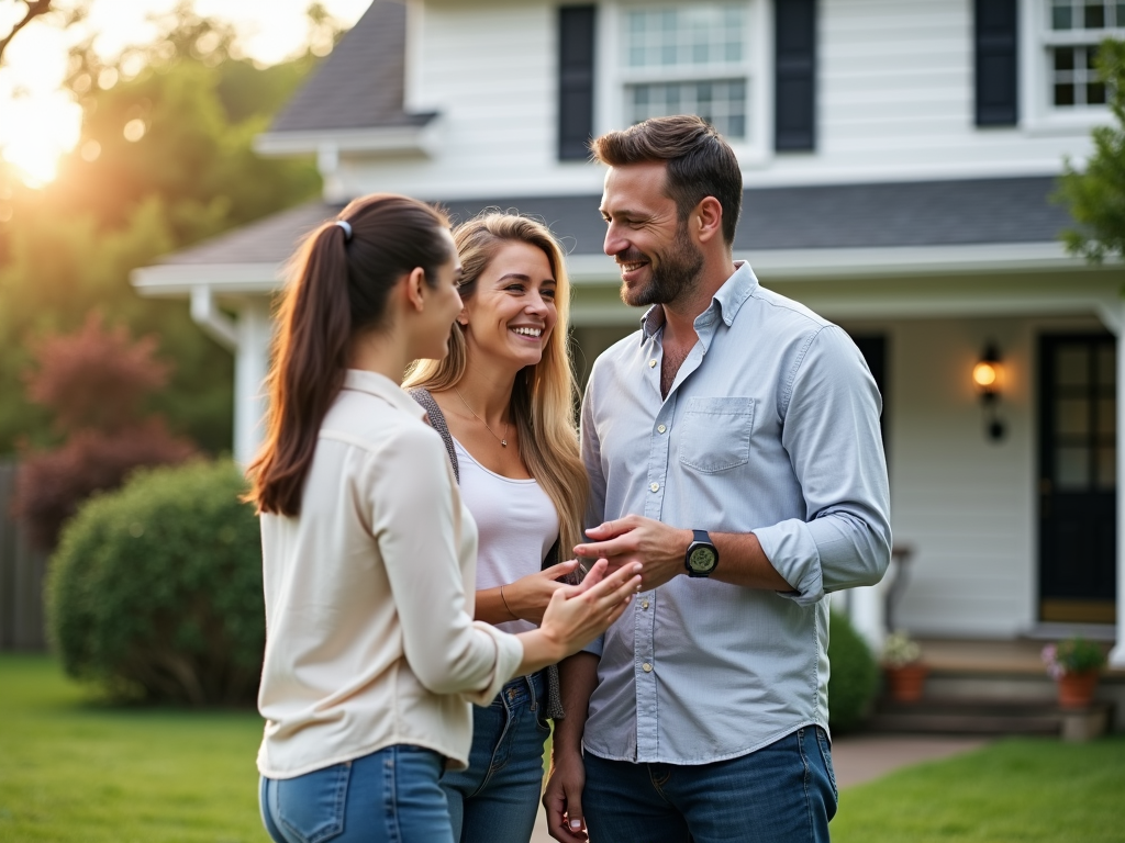 Real estate agent showing a house to potential buyers considering an FHA loan