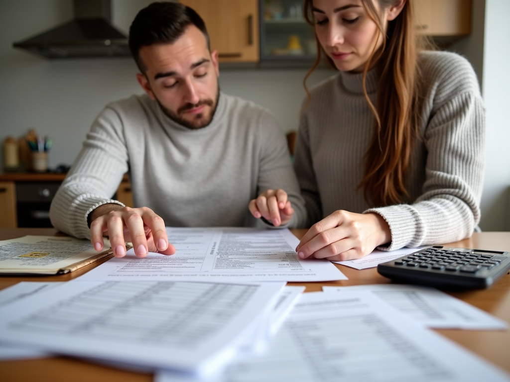 Couple organizing mortgage documents