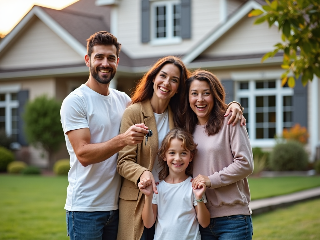 Family celebrating their new home purchase