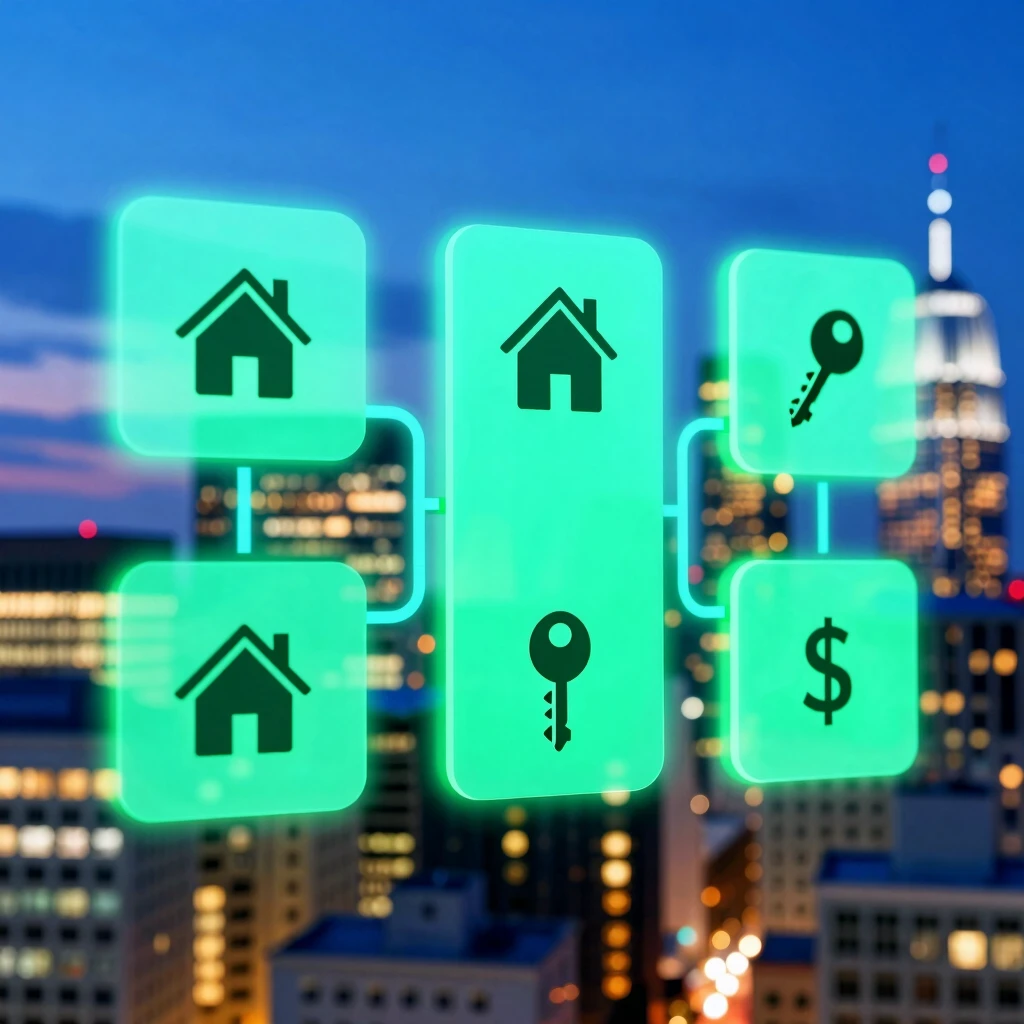 Visual representation of blockchain securing real estate transactions