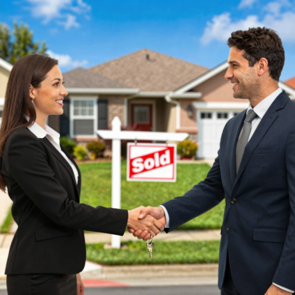 Successful conclusion of a real estate negotiation with handshake