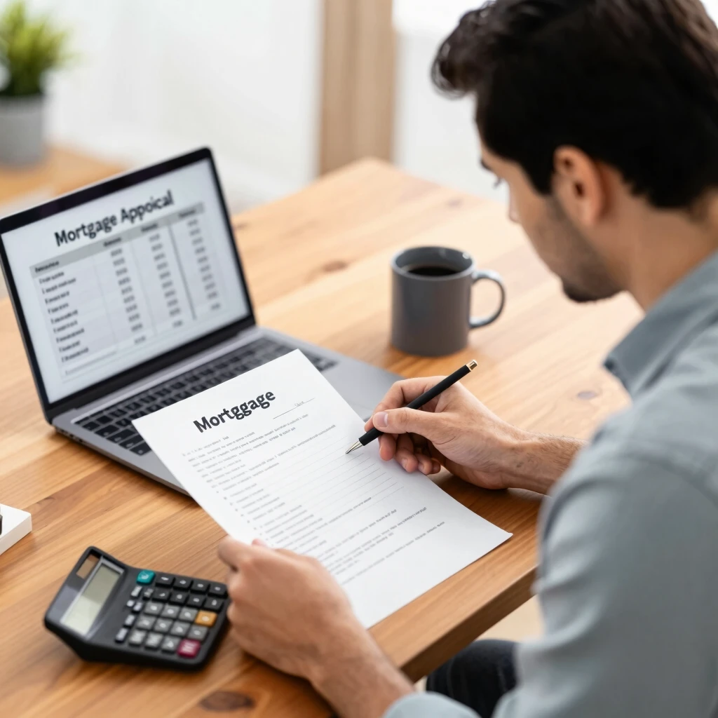 Person reviewing mortgage documents and homebuyer checklist at desk
