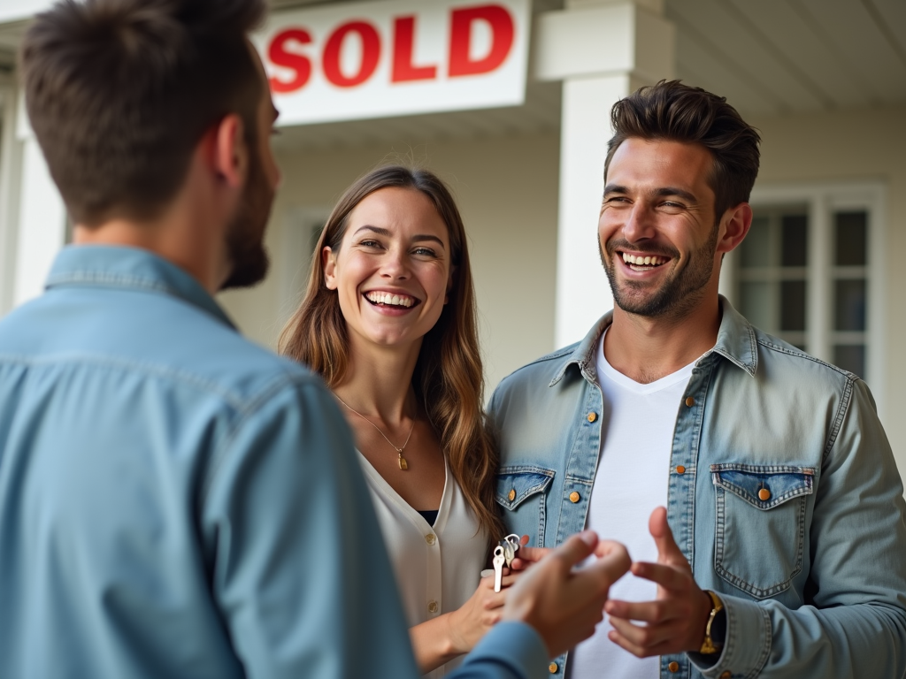First-time homebuyers celebrating their new home purchase