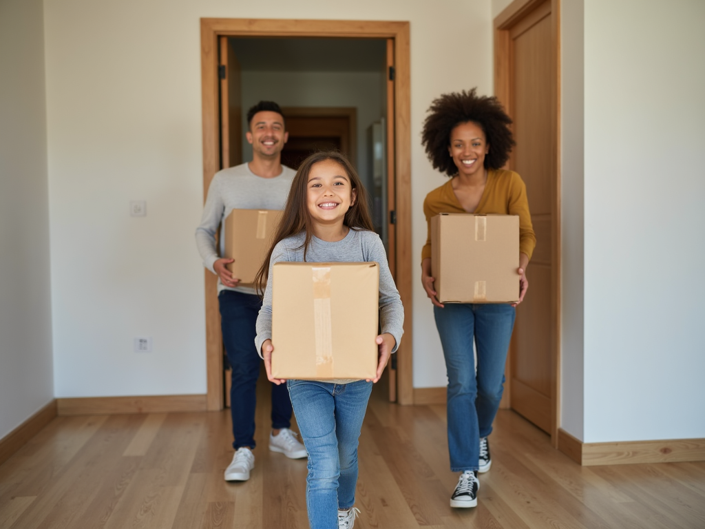 A family moving into their new home