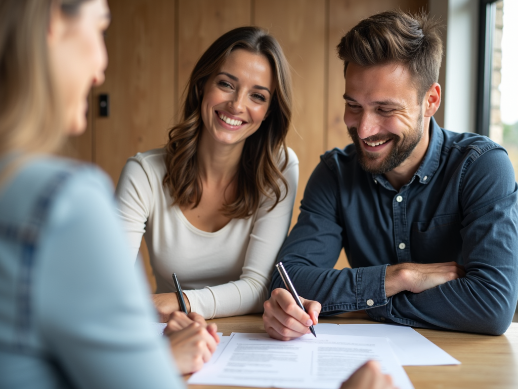 Couple signing paperwork at closing