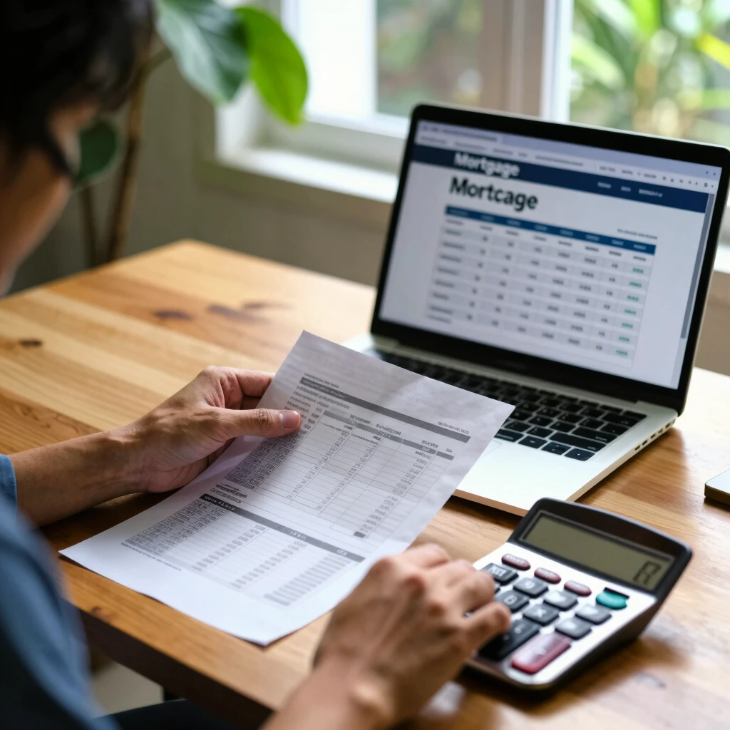 Individual calculating finances for FHA loan qualification at home