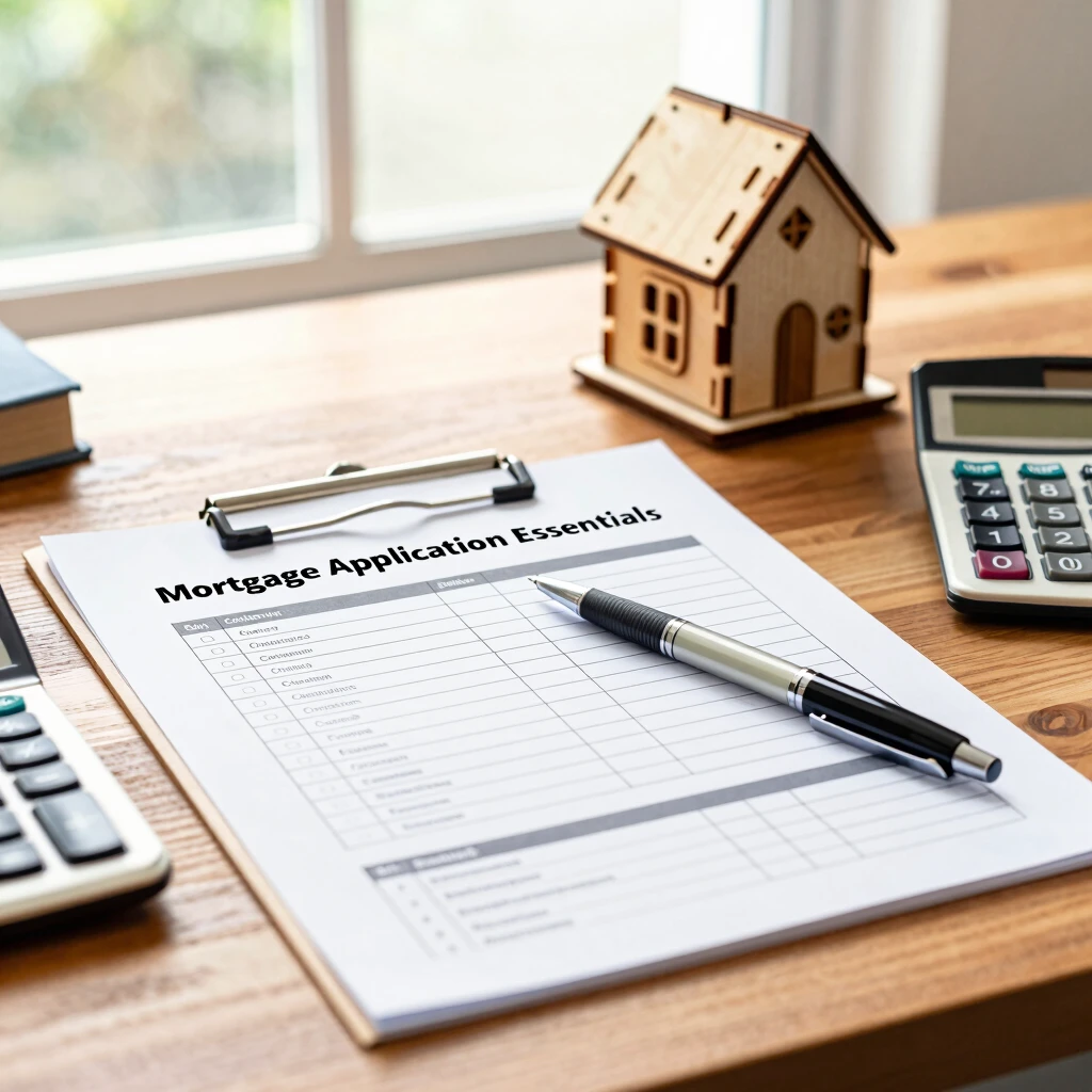 Organized desk with mortgage application checklist