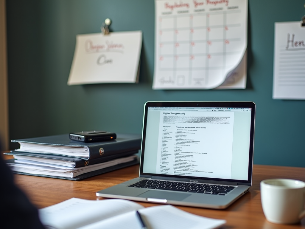 Compliance officer’s desk with regulation materials