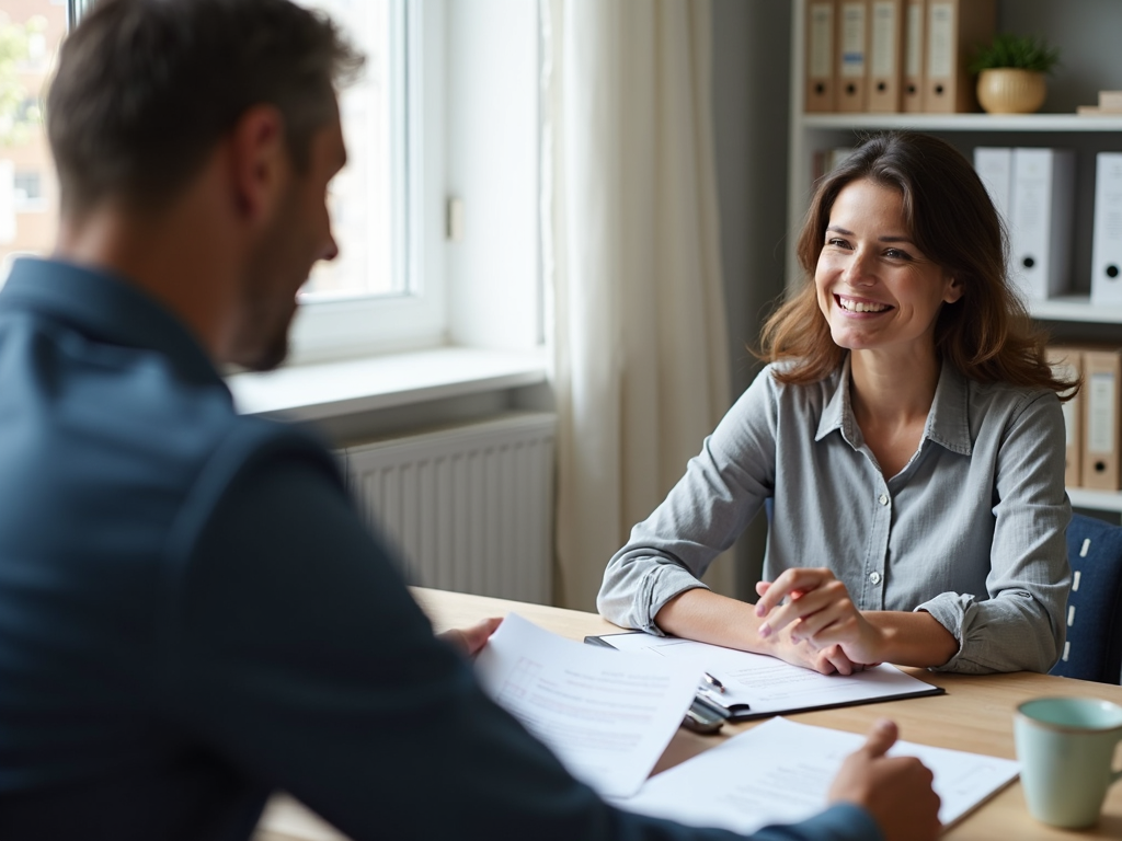 A borrower meeting with a lender to discuss pre-approval for an FHA loan.