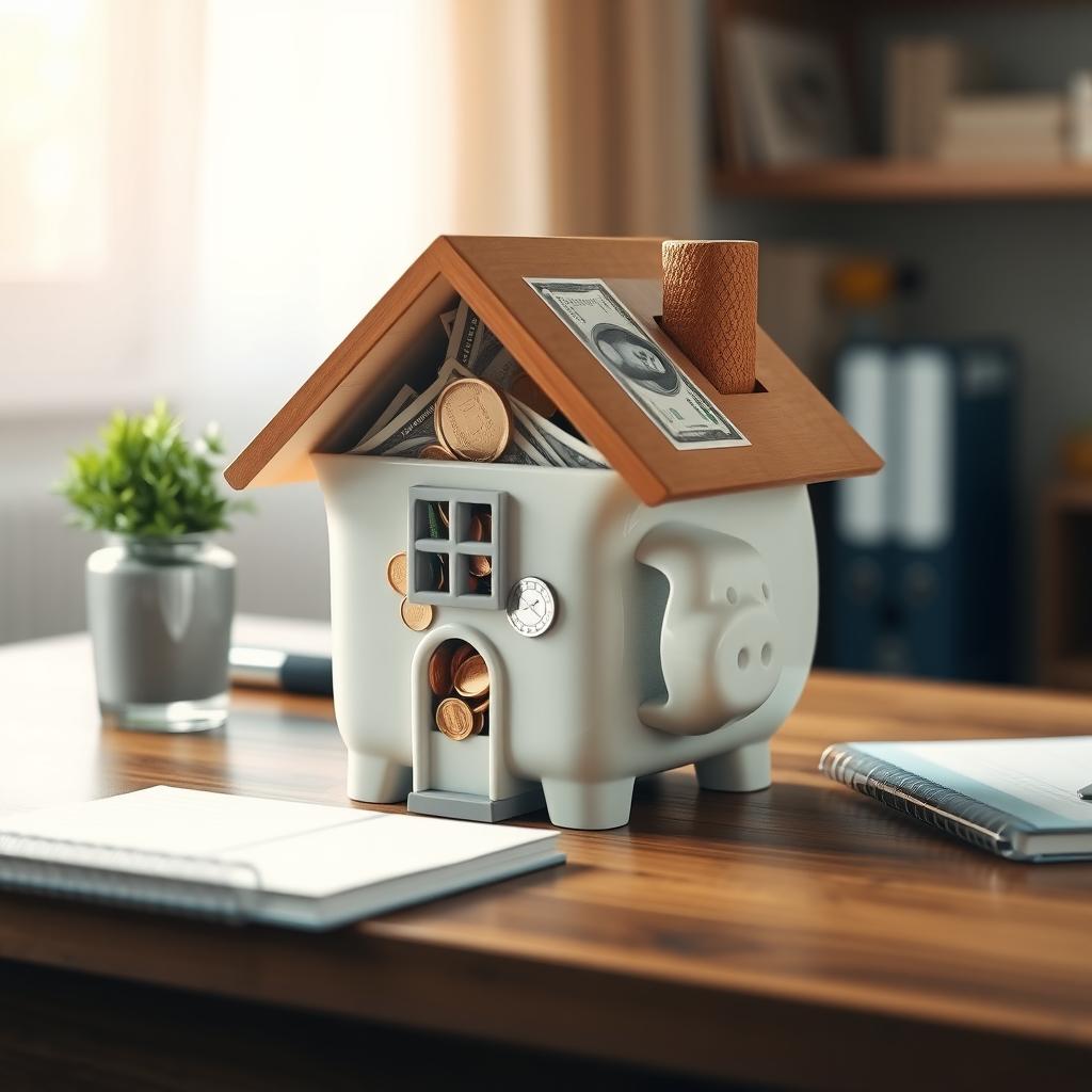 Piggy bank shaped like a house symbolizing saving for a down payment