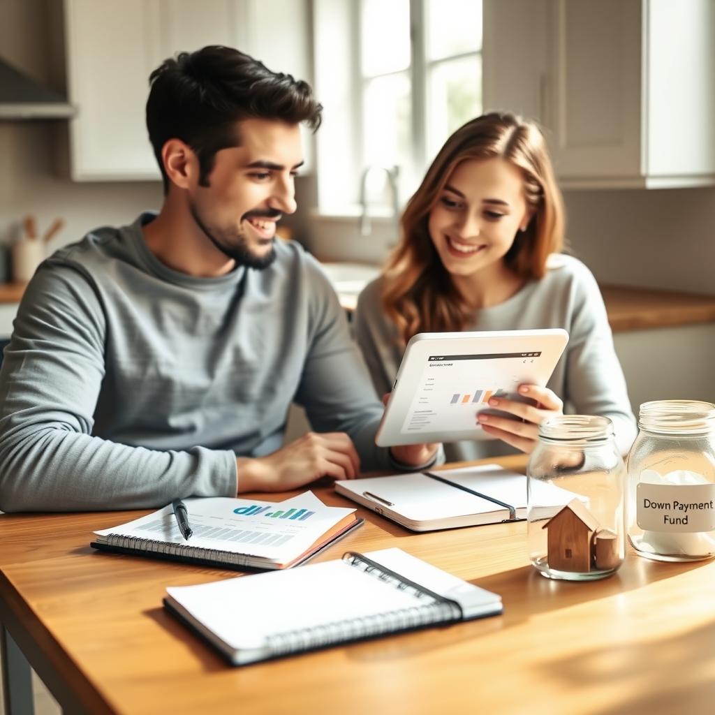 Couple budgeting for a down payment at their kitchen table