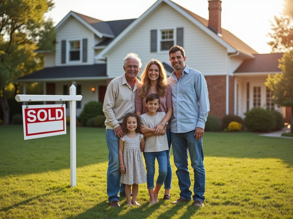 Family in front of their new home