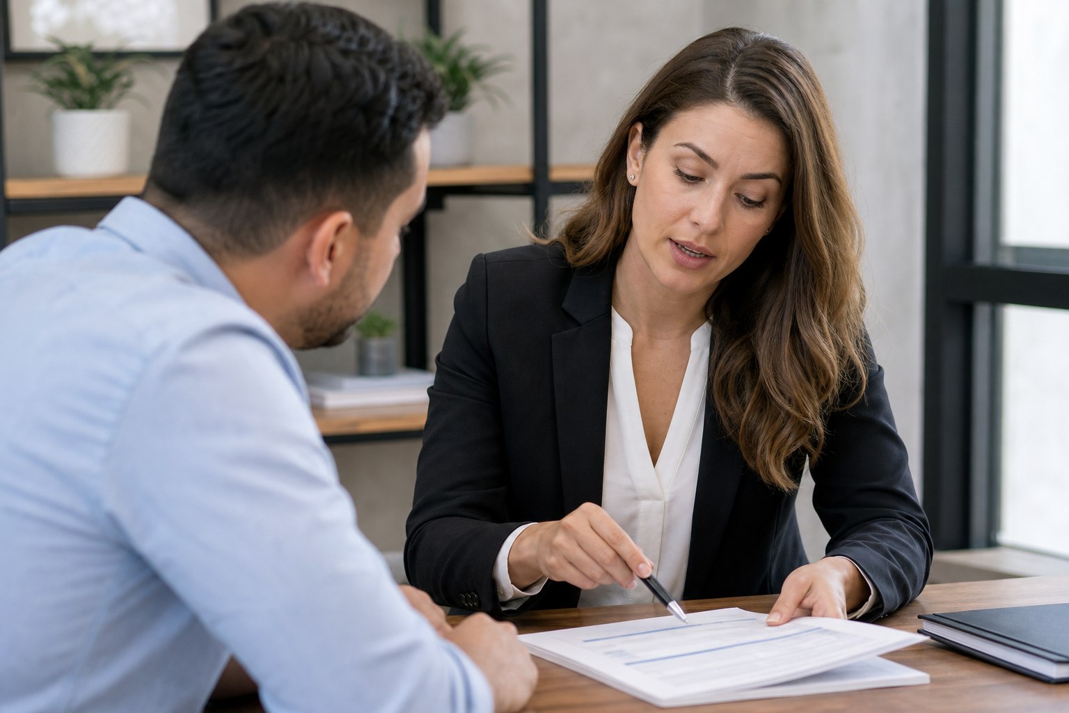 Mortgage broker explaining FHA loan requirements to a client