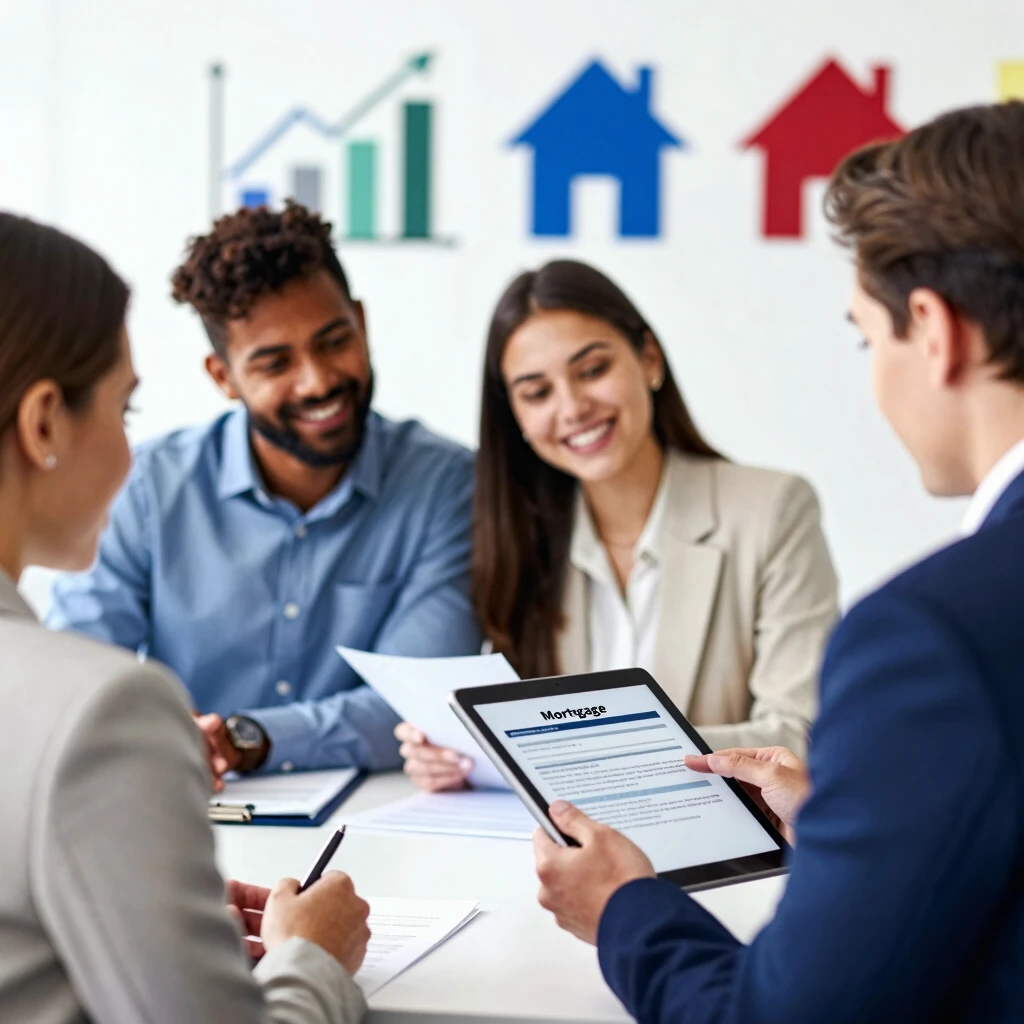 First-time buyers exploring mortgage loan options with advisor