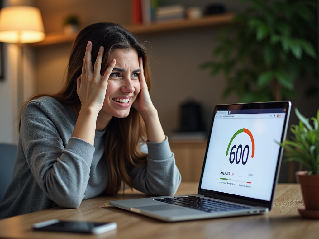 Person checking credit score on laptop