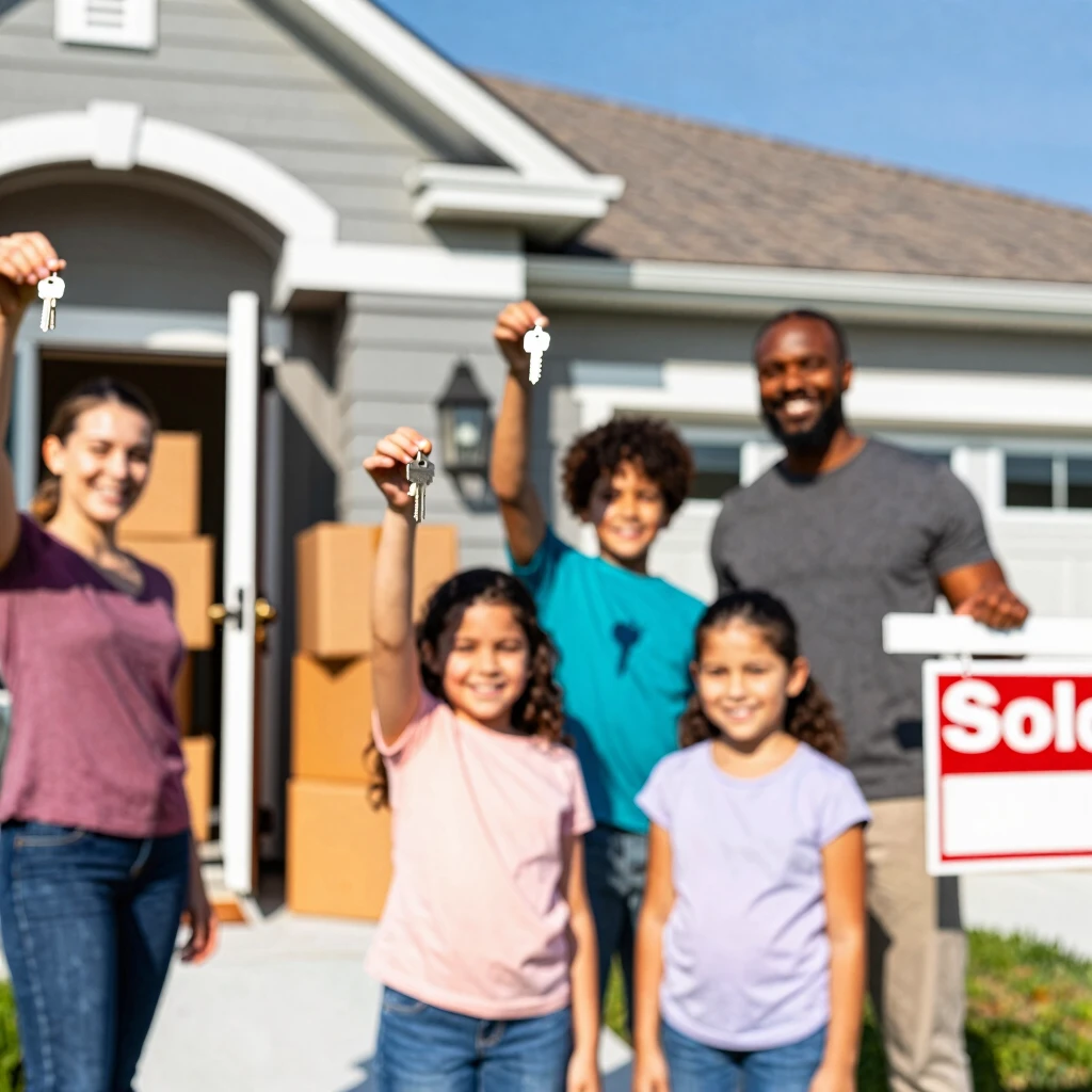 Family celebrating new home after successful mortgage approval